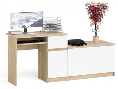 Мори Стол компьютерный МС-1 правый + Тумба МА900.1, цвет дуб сонома/белый, ШхГхВ 180,4х50,4х76,6 см., выдвижной ящик справа, НЕ универсальная сборка