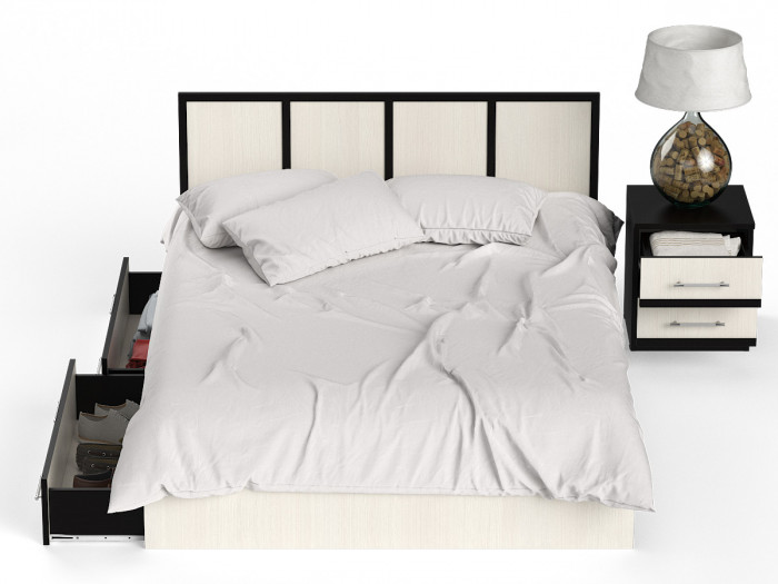 Сакура Кровать с ящиками 1400 + тумба, цвет венге/дуб лоредо, ШхГхВ 184х203,5х80 см., сп.м. 1400х2000 мм., б/м, основание есть, универсальная сборка