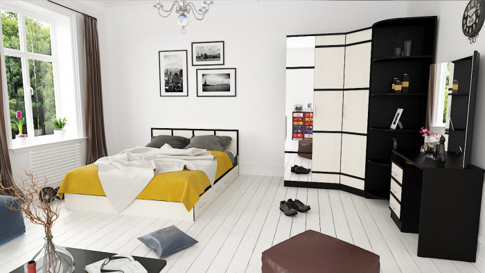 Сакура Кровать с ящиками 1400 + тумба, цвет венге/дуб лоредо, ШхГхВ 184х203,5х80 см., сп.м. 1400х2000 мм., б/м, основание есть, универсальная сборка