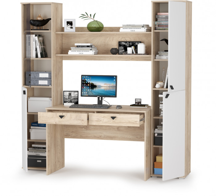 КР100 Бостон № 41, цвет дуб эндгрейн элегантный/фасады МДФ милк рикамо софт, 13.155+12.69+09.132+13.154, ШхГхВ 192,4х57,2х194,4 см., ун. сборка