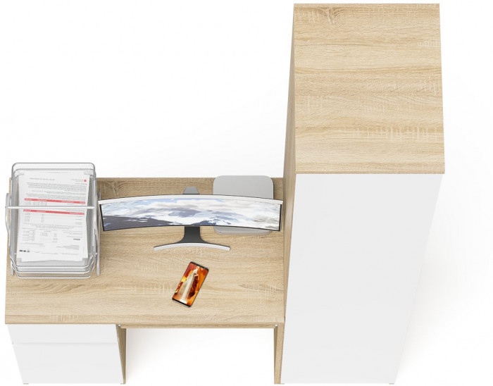 Мори Стол компьютерный МС-1 левый + Пенал МШ400.1, цвет дуб сонома/белый, ШхГхВ 130,4х50,4х209,6 см., выдвижной ящик слева, НЕ универсальная сборка