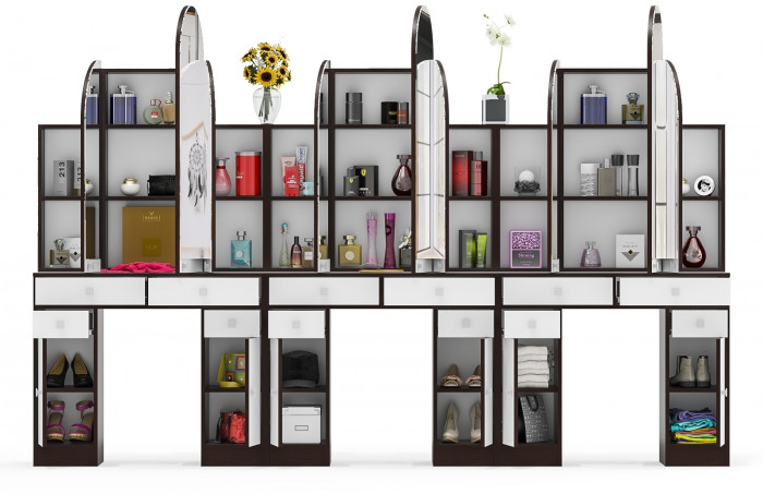 Три туалетных столика Трельяжа МД №2, цвет венге/белый шагрень, ШхГхВ 270х31х178 см. (Трельяж (Туалетный столик № 2))