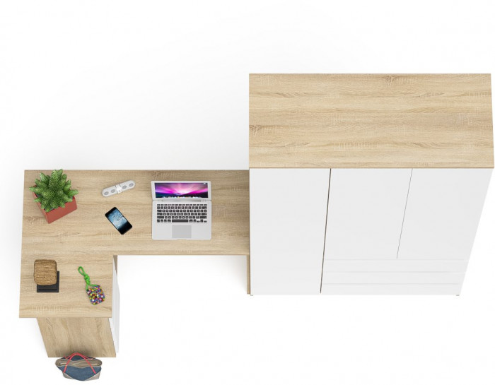 Мори Стол компьютерный МС-16 левый + Шкаф МШ1200.1, цвет дуб сонома/белый, ШхГхВ 244,8х84,9х209,6 см., выдвижные ящики слева, НЕ универсальная сборка