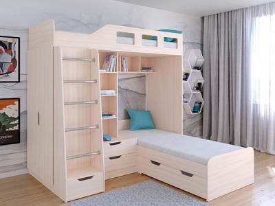 Кровать двухъярусная Астра 4 Дуб молочный полностью