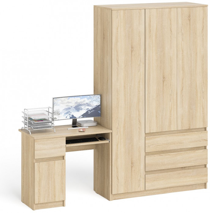 Мори компьютерный стол МС-1 левый + Шкаф МШ1200.1, дуб сонома