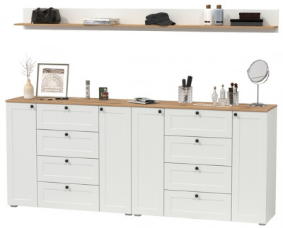 Остин Прихожая 69, цвет белый шагрень/дуб крафт золотой, ШхГхВ 240х41,9х160 см.