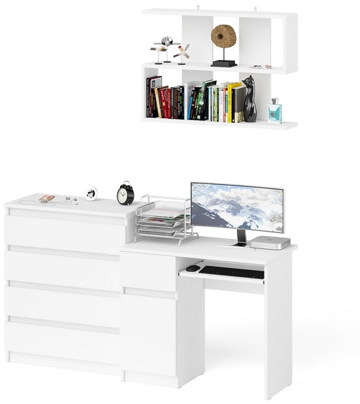 Мори Стол компьютерный МС-1 левый + Комод МК800.4 + Полка 900, цвет белый, ШхГхВ 170,4х50х209,6 см., НЕ универсальная сборка
