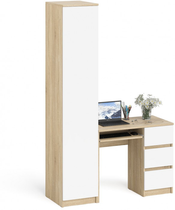 Мори Стол компьютерный МС-6 правый + Пенал МШ400.1, цвет дуб сонома/белый, ШхГхВ 130,4х50,4х209,6 см., выдвижные ящики справа, НЕ универсальная сборка