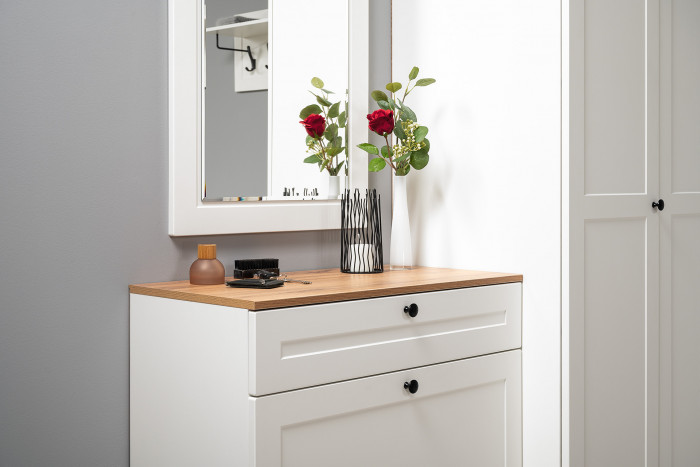 Остин Прихожая 22, цвет белый шагрень/дуб крафт золотой, ШхГхВ 120х54,3х229,6 см., универсальная сборка