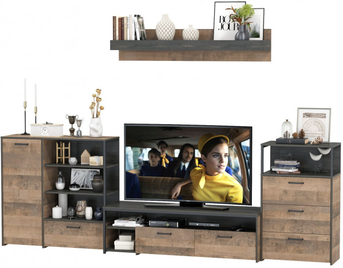 Трувор Гостиная 012, цвет дуб гранж песочный/интра, ШхГхВ 324,8х45,4х195 см., универсальная сборка