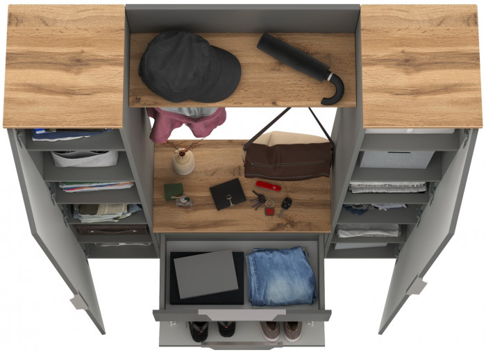 Октава Прихожая 20, цвет серый графит/дуб крафт золотой/фасады МДФ серый графит, ШхГхВ 129,3х35,4х197,6 см., универсальная сборка