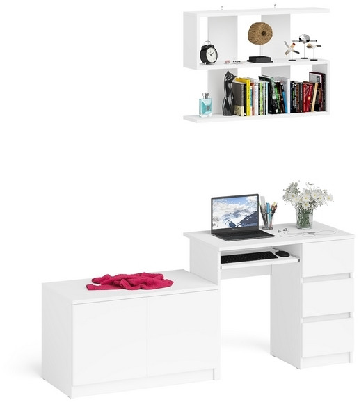 Мори компьютерный стол МС-6 правый + Тумба МА900.1 + Полка 900, белый