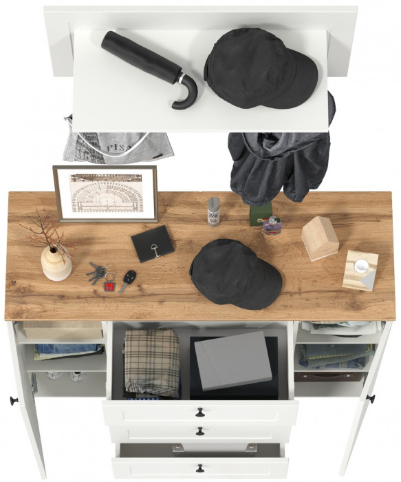 Остин 16.221 Комод + 15.12 Вешалка, белый шагрень/дуб крафт золотой