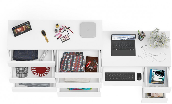 Мори Стол компьютерный МС-6 правый + Комод МК1200.10, цвет белый, ШхГхВ 210,4х50х115 см., выдвижные ящики справа, НЕ универсальная сборка