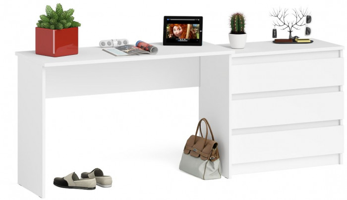 Мори Стол письменный МСП1200.1 + Комод МК800.1, цвет белый, ШхГхВ 200,8х50х76,6 см., универсальная сборка