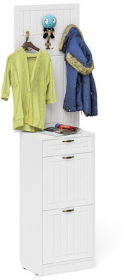 Прихожая П-6 Тумба для обуви 2 секции + Вешалка, белая шагрень/фасады МДФ белое дерево фрезеровка прованс