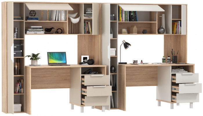 Два стола компьютерных Комфорт 12.95N, дуб сонома/белый/дуб сонома/сатин