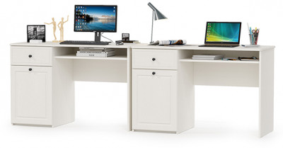 Роуз 12.148 письменный стол +12.148письменный стол, ЛДСП белый(тиснение Поры дерева)/МДФясень ваниль
