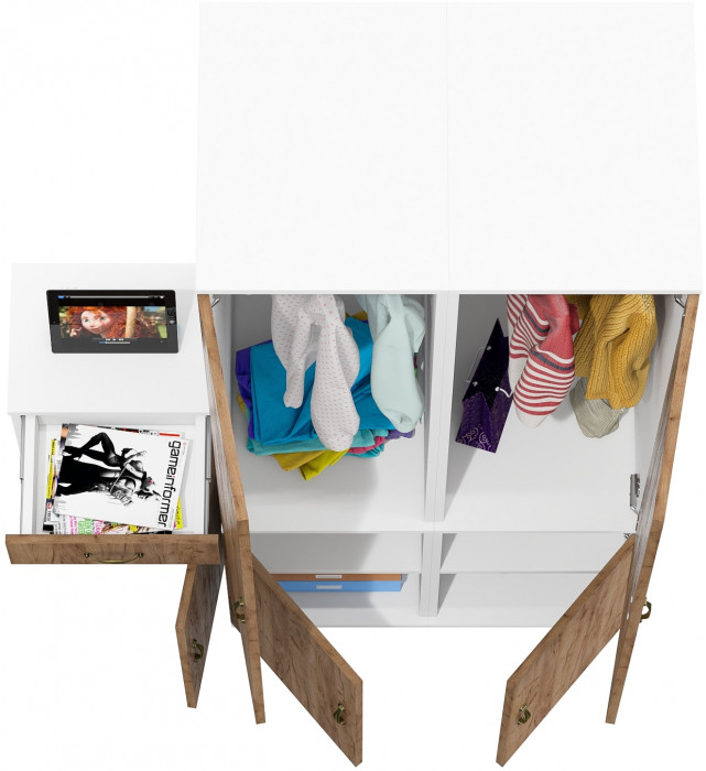 Лидер-8 Пенал МД 23Б + Пенал МД 23Б + Тумба МД 3.15, белый шагрень/крафт золото