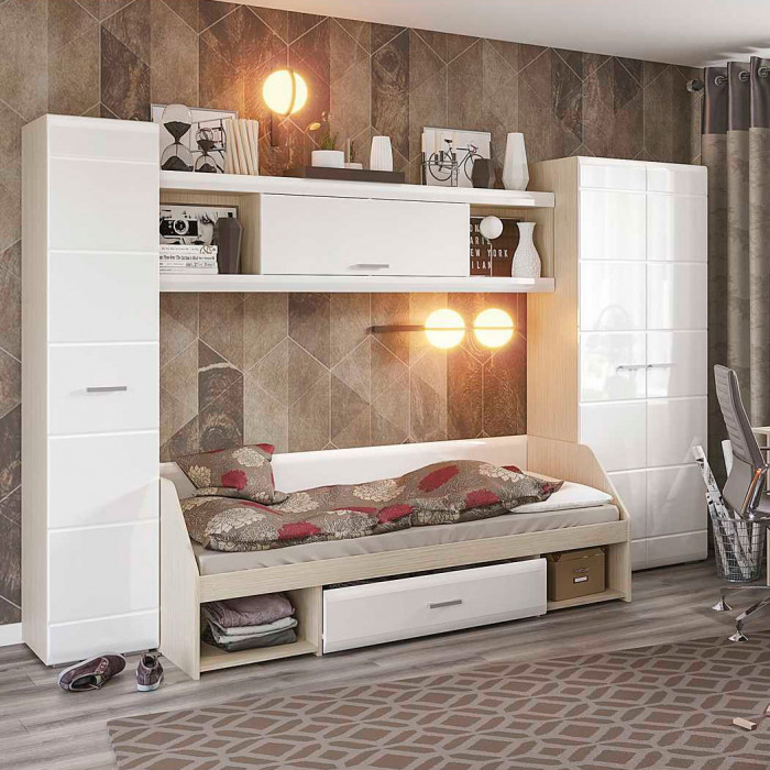 Симба надстройка одноярусной кровати (1942*478*266) дуб белфорт/белый глянец