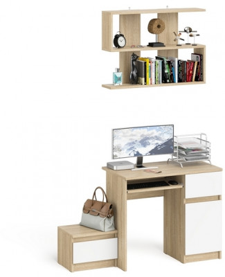 Мори компьютерный стол МС-1 правый + Тумба ТМП400.1 + Полка 900, дуб сонома/белый