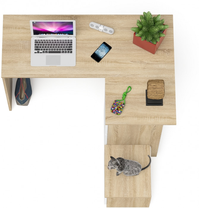 Мори компьютерный стол МС-16 правый + Тумба ТМП400.1, дуб сонома/белый