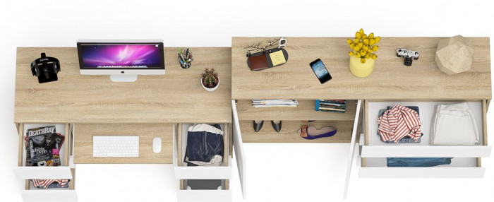 Мори компьютерный стол МС-2 + Комод МК1600.1, дуб сонома/белый