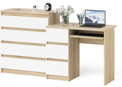 Мори компьютерный стол МС-6 левый + Комод МК800.4, дуб сонома/белый
