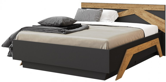Кровать двуспальная 160х200 "Скандинавия" с щитовым основанием - Антрацит/Дуб наварра