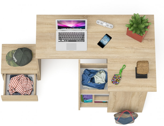 Мори Стол компьютерный МС-16 правый + Тумба ТМП400.1, цвет дуб сонома, ШхГхВ 164,8х84,9х76,6 см., выдвижные ящики справа, НЕ универсальная сборка