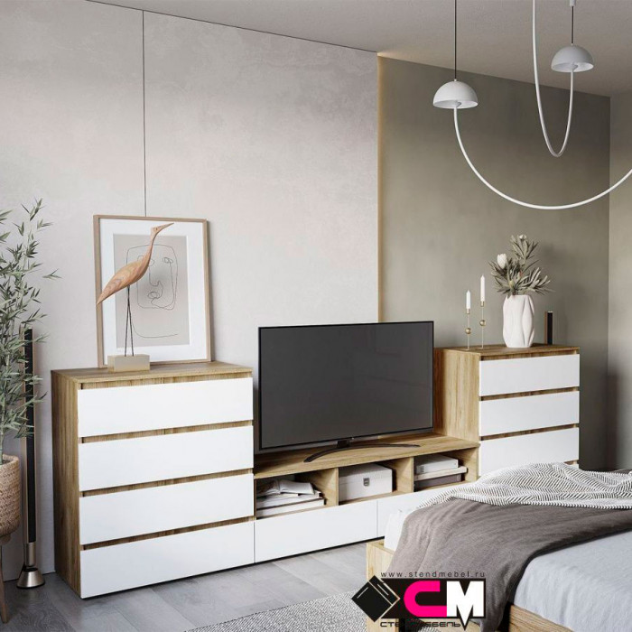 Хелен КМ 02 Комод 802 4 ящика (0,802х0,958х0,460) белый/дуб крафт золото