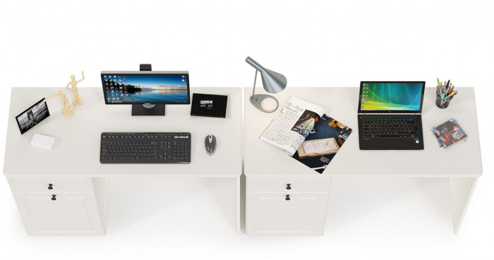 Роуз 12.148 письменный стол +12.148письменный стол, ЛДСП белый(тиснение Поры дерева)/МДФясень ваниль