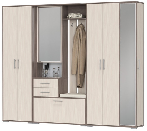 Прихожая Домино 6, цвет бодега тёмный/бодега светлый, ШхГхВ 248х36х202 см., универсальная сборка