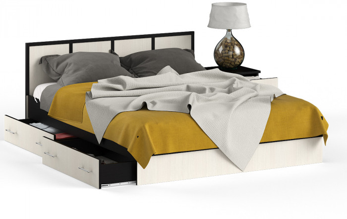 Сакура Кровать с ящиками 1600 + тумба, цвет венге/дуб лоредо, ШхГхВ 204х203,5х80 см., сп.м. 1600х2000 мм., б/м, основание есть, универсальная сборка