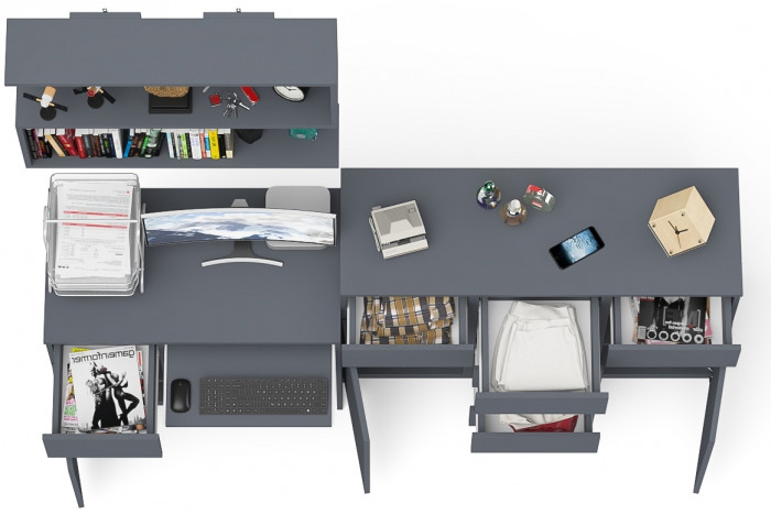 Мори компьютерный стол МС-1 левый + Комод МК1200.4 + Полка 900, графит