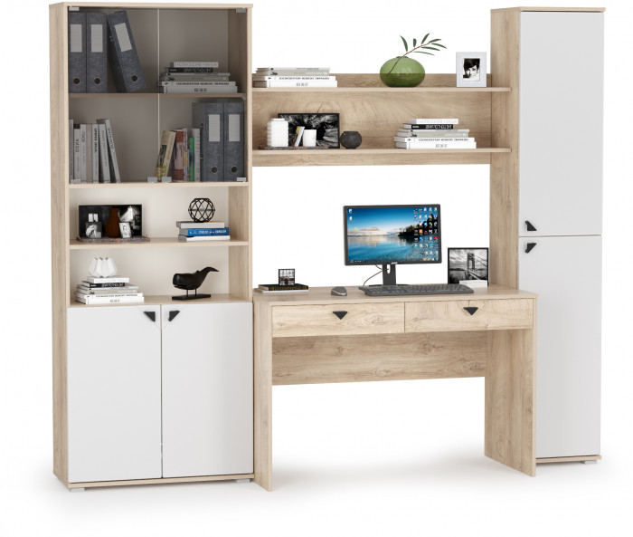 КР100 Бостон № 43, цвет дуб эндгрейн элегантный/фасады МДФ милк рикамо софт, 13.154+12.69+09.132+13.156, ШхГхВ 230,6х57,2х194,4 см., ун. сборка