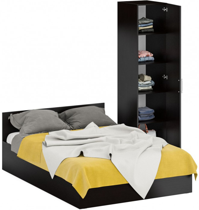 Кровать 1400 + Пенал Стандарт, цвет венге, ШхГхВ 143,5х203,5х70 + 45х52х200 см., сп.м. 1400х2000 мм., без матраса, основание есть