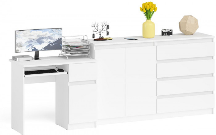 Мори компьютерный стол МС-1 правый + Комод МК1600.1, белый