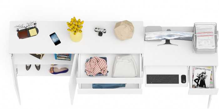 Мори компьютерный стол МС-1 правый + Комод МК1600.1, белый