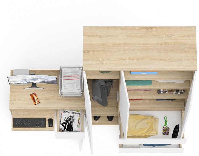 Мори компьютерный стол МС-1 правый + Шкаф МШ1200.1, дуб сонома/белый