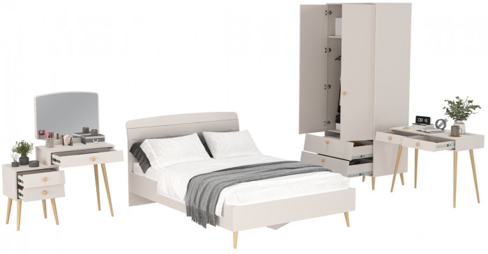 Афина Спальня 08-1400, цвет кашемир серый, сп.м. 1400х2000 мм., б/м, основание есть - фанера