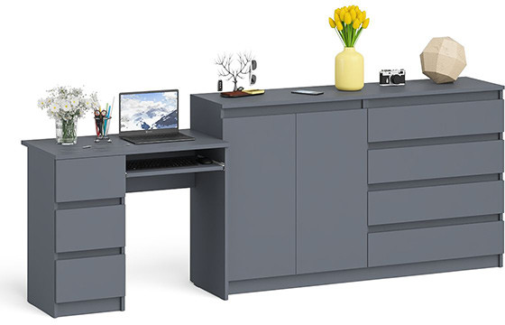 Мори компьютерный стол МС-6 левый + Комод МК1600.1, графит
