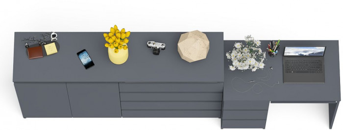 Мори компьютерный стол МС-6 левый + Комод МК1600.1, графит