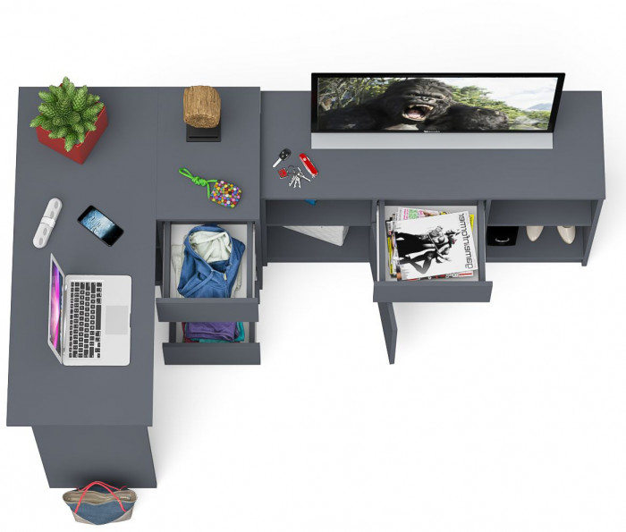 Мори Стол компьютерный МС-16 правый + Тумба МТВ1204.1, цвет графит, ШхГхВ 244,8х84,9х76,6 см., выдвижные ящики справа, НЕ универсальная сборка