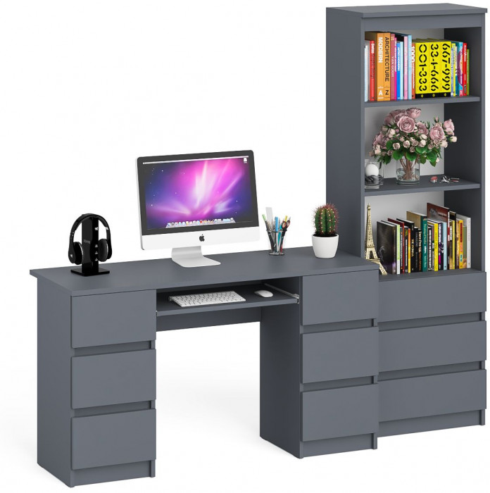 Мори Стол компьютерный МС-2 + Стеллаж МСТ600.3, цвет графит, ШхГхВ 195,8х50х179,6 см., универсальная сборка