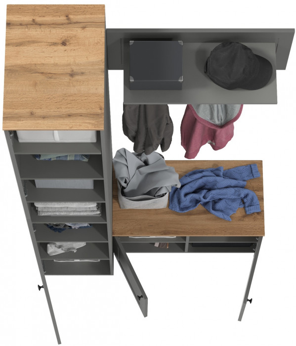 Остин Прихожая 25, цвет серый графит/дуб крафт золотой, ШхГхВ 120х54,3х229,6 см., универсальная сборка