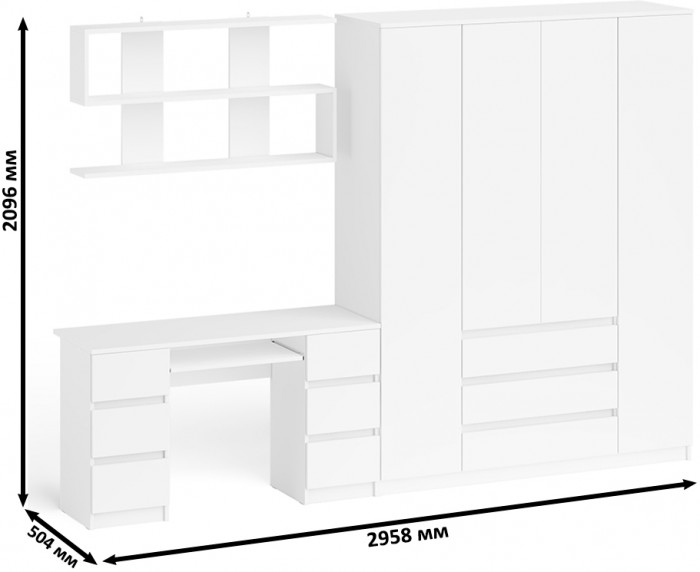 Мори компьютерный стол МС-2 + Шкаф МШ1600.1 + Полка 1200, белый