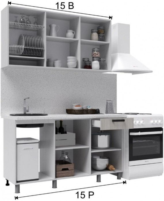 Кухонный гарнитур Бомбей 1,5м Сандал белый/Сандал серый