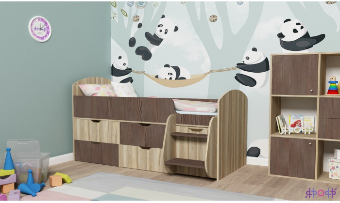 Кровать-чердак Малыш 7 (Дуб молочный/Оранжевый)