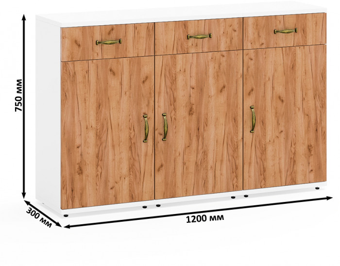 Лидер-8 Тумба МД 3.15 3 шт., цвет белый шагрень/крафт золото, ШхГхВ 120х30х75 см., универсальная сборка